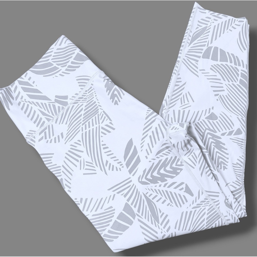 Aerie Leggings XL White Gray Palm Print High Rise Yoga Active Stretch Ankle Long